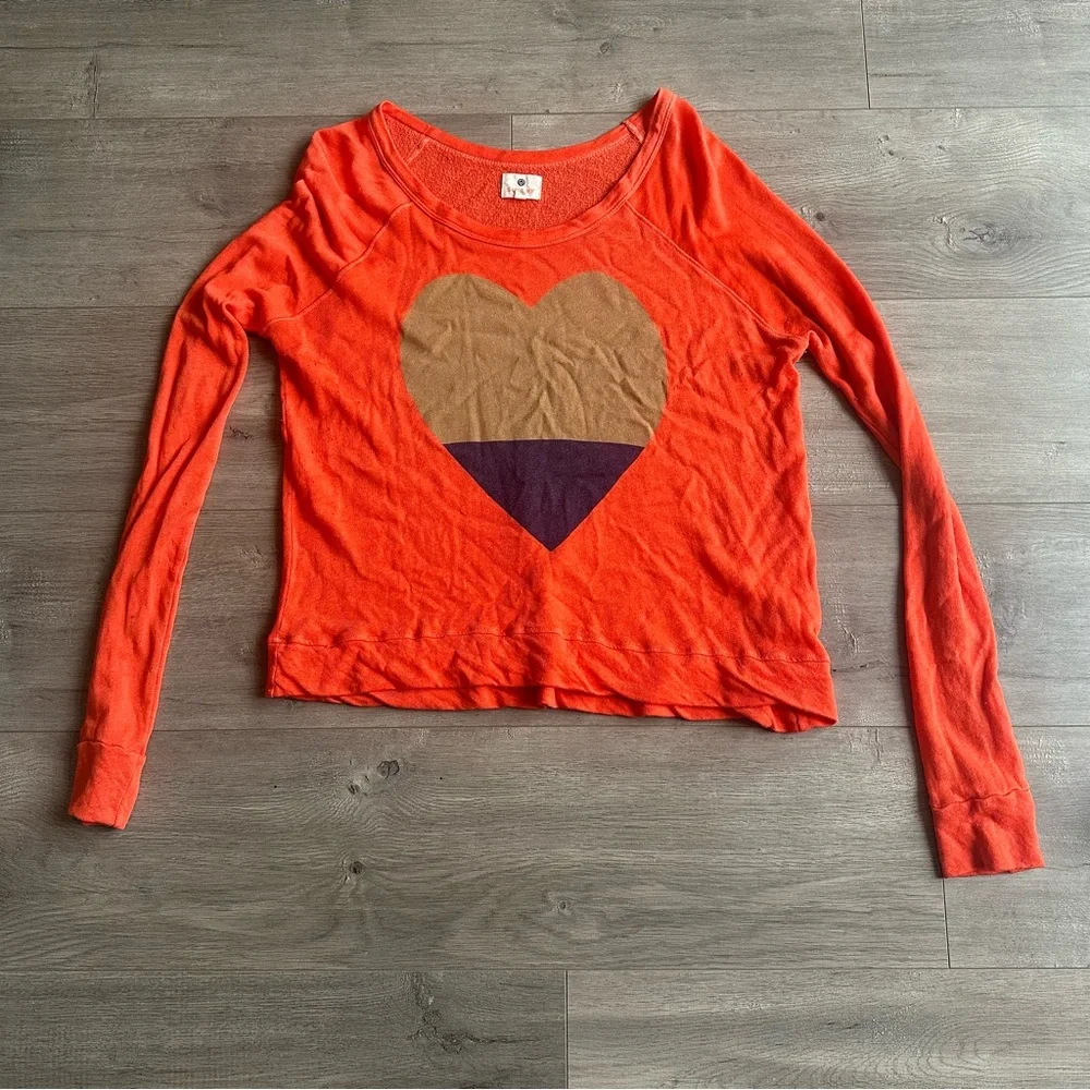 Sundry orange/navy/tan heart long sleeve top - size 1 (size 4-6/small)